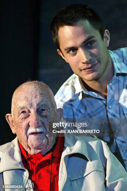 Mexican actor Gael García Bernal , poses prior to a press conference of the movie "The Motorcycle Diaries" in Mexico City, 30 September 2004, with...