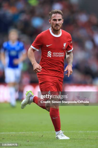 Alexis Mac Allister of Liverpool in action during the pre-season friendly match between Liverpool FC and SV Darmstadt 98 at Deepdale on August 7,...