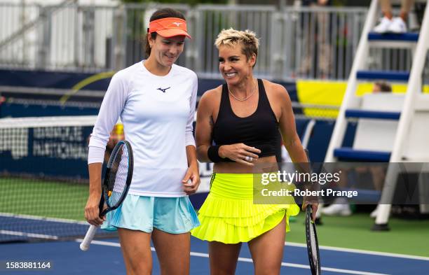 Anna Danilina of Kazakhstan and Bethanie Mattek-Sands of the United States in action against Karolina Muchova of the Czech Republic and Marketa...