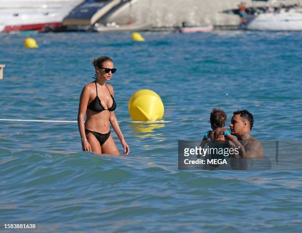 Rose Bertram and Gregory Van Der Wiel are seen on vacation on August 5, 2023 in Ibiza, Spain.
