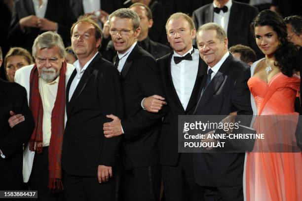French actor Michael Lonsdale, French director Xavier Beauvois, French actor Lambert Wilson, French actor Xavier Maly, guest and French actress...