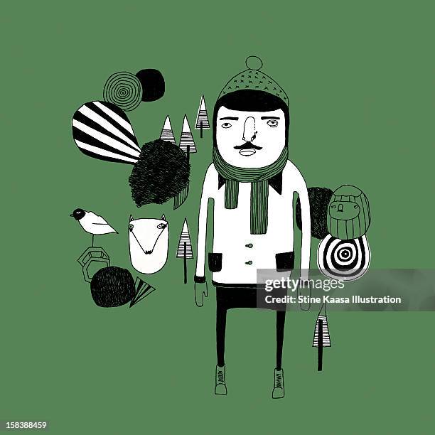 green forest - animal representation stock illustrations