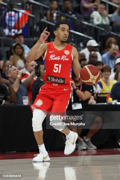 Tremont Waters of the Puerto Rican National Team dribbles the ball during the game against the Senior Men's National Team during the 2023 FIBA World...