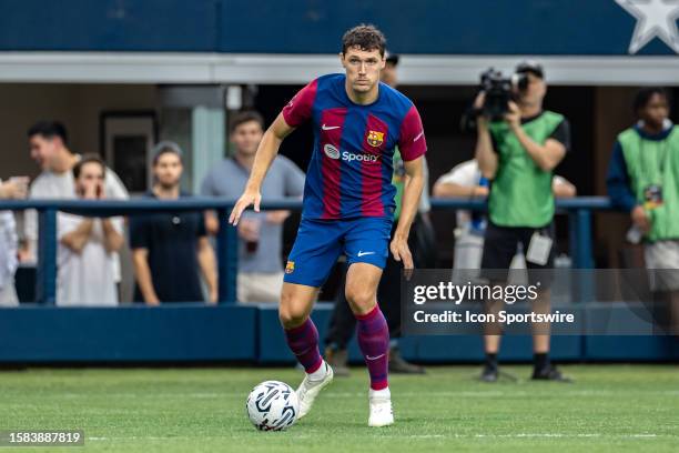Barcelona defender Andreas Christensen dribbles the ball during the Soccer Champions Tour match between Real Madrid and FC Barcelona on July 29, 2023...