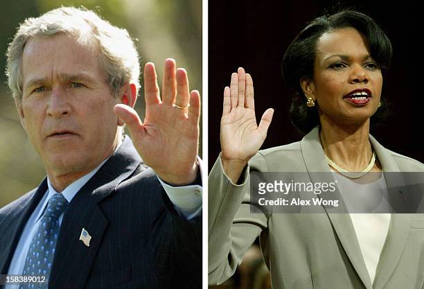 In this composite image a comparison has been made between former US President George W. Bush and his serving Secretary of State Condoleezza Rice....