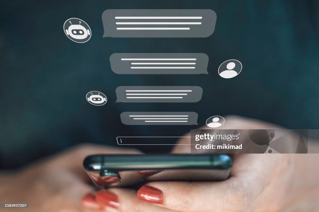 Utilização do sistema AI Chatbot em computador ou aplicativo móvel. Chatbot de conversa, Ai Tecnologia de Inteligência Artificial. OpenAI gerar. Tecnologia futurista. Assistente virtual na internet.