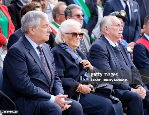 Italian Minister of Foreign Affairs Antonio Tajani Queen Paola of Belgium and the Minister of State Andre Flahaut attend a ceremony for the 67th...
