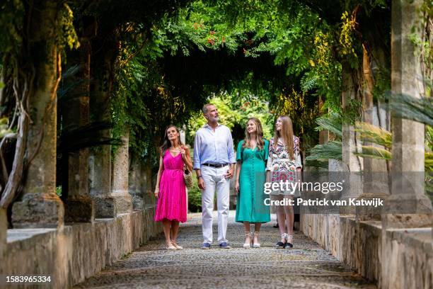 Queen Letizia of Spain, King Felipe of Spain, Princess Leonor of Spain and Princess Sofia of Spain visit Los Jardines de la Alfabia gardens in...