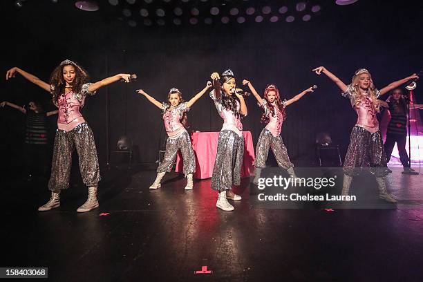Singers / dancers Aspen Buck, Hailey Paolillo, Anna Villaranda, Kyla Laufer and Jordyn Jones of the 5 Little Princesses perform at the 5 Little...