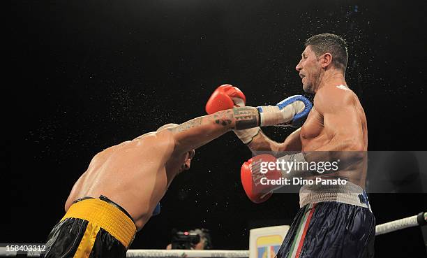 Silvio Branco connects with Giacobbe Fragomeni during Silvio Branco v Giacobbe Fragomeni - WBC Silver Cruiserweight Title at Palazzetto Sport Garda...