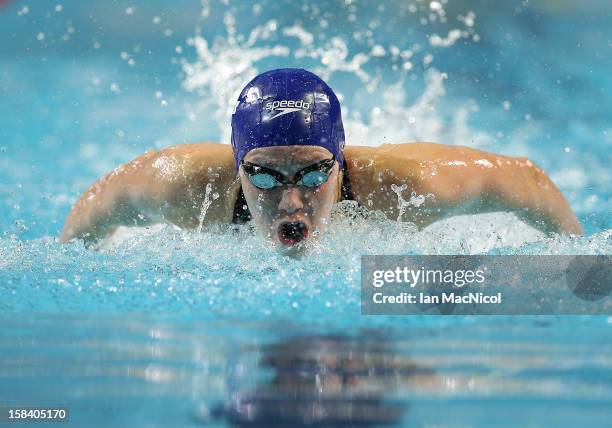 Gemma Lowe of Great Britain competes in the Women's 100m Butterfly semi final during day four of the 11th FINA Short Course World Championships at...