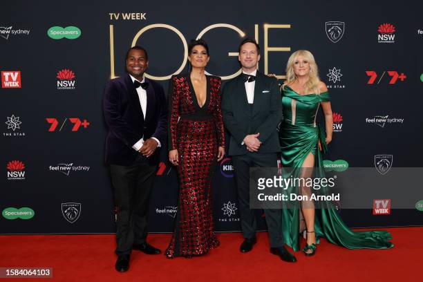 Daniel Doody, Narelda Jacobs, Tristan MacManus and Angela Bishop attend the 63rd TV WEEK Logie Awards at The Star, Sydney on July 30, 2023 in Sydney,...