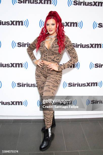 Justina Valentine visits SiriusXM Studios on July 31, 2023 in New York City.