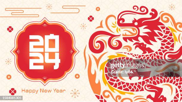 new year 2024, year of the dragon, 2024 vector illustrations - kung hei fat choy stock illustrations