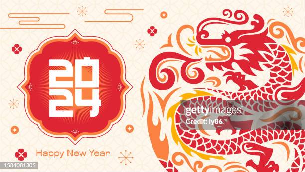 new year 2024, year of the dragon, 2024 vector illustrations - lunar new year stock illustrations