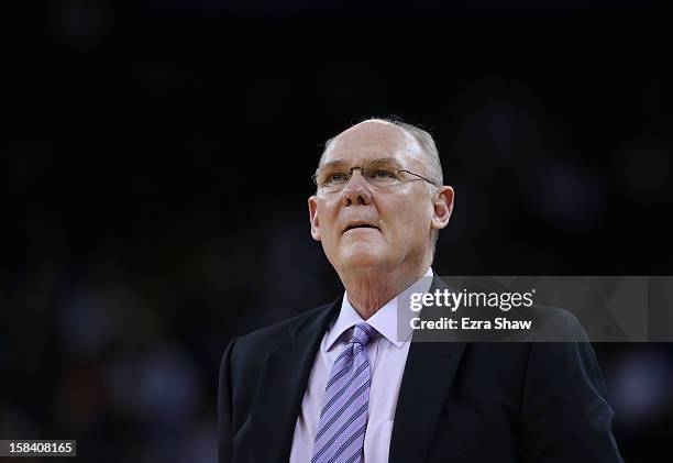 Head coach George Karl of the Denver Nuggets walks the sideline during their game against the Golden State Warriors at Oracle Arena on November 29,...