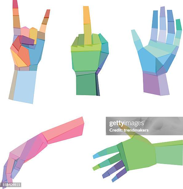 polygonal shaped hands of different colors - kissing hand stock illustrations