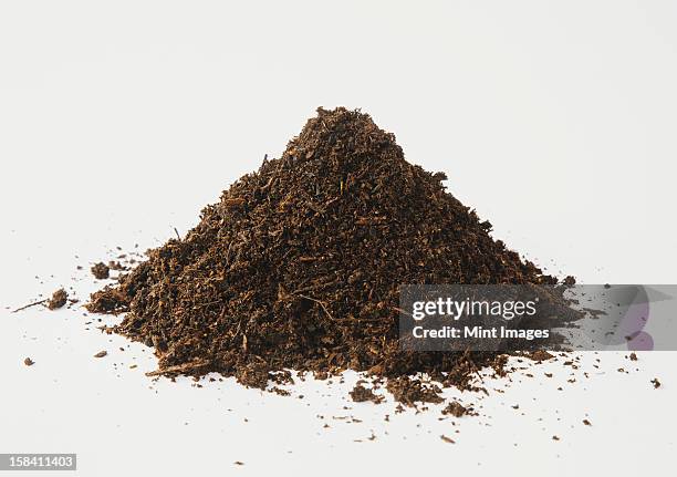 a pile of organic compost on a white background. - soil ストックフォトと画像
