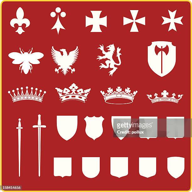 heraldik-satz - ganzkörperrüstung stock-grafiken, -clipart, -cartoons und -symbole
