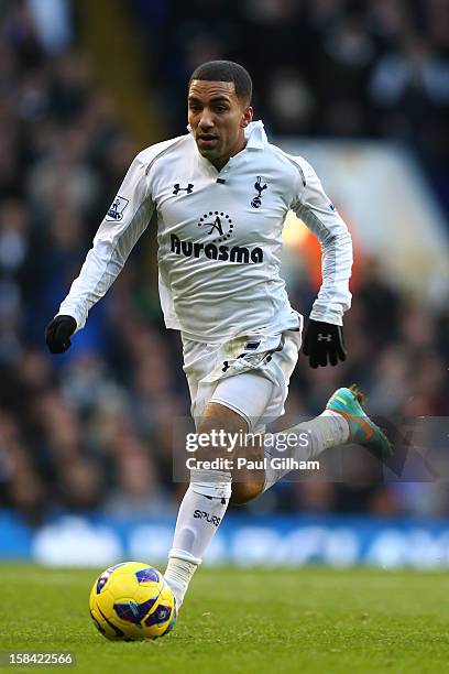 Aaron Lennon of Tottenham Hotspur on the ball during the Barclays Premier League match between Tottenham Hotspur and Swansea City at White Hart Lane...