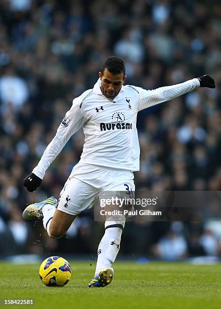 Sandro of Tottenham Hotspur kicks the ball during the Barclays Premier League match between Tottenham Hotspur and Swansea City at White Hart Lane on...