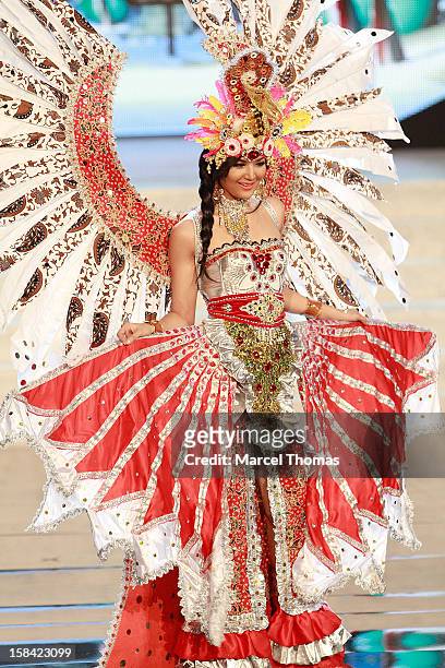 Miss Indonesia Maria Selena displays her national costume at the 2012 Miss Universe National Costume event at Planet Hollywood Casino Resort on...