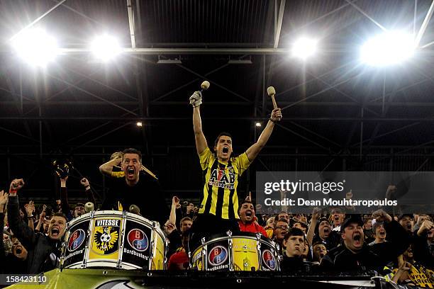 Fans celebrate after Simon Cziommer of Vitesse scores his teams second goal of the game during the Eredivisie match between Vitesse Arnhem and RKC...