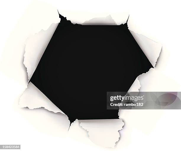 stockillustraties, clipart, cartoons en iconen met breakthrough paper hole - documents