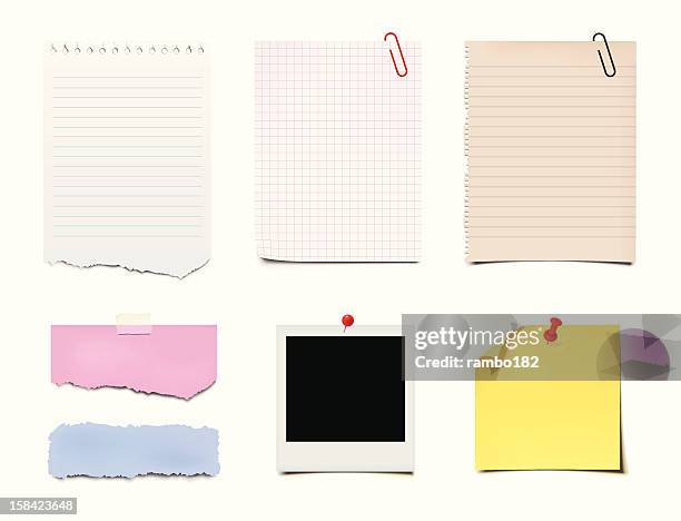 stockillustraties, clipart, cartoons en iconen met notes, post-it and paper - lijntjespapier