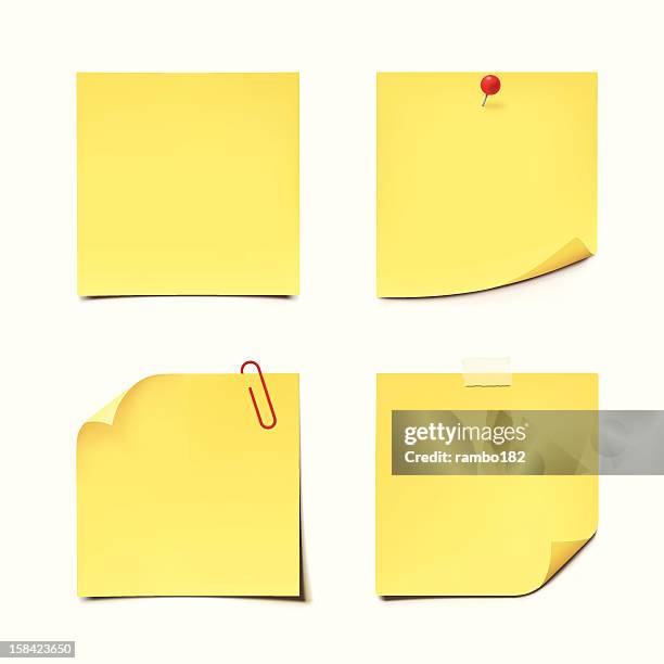 yellow sticky notes on white background - post it note pad stock illustrations