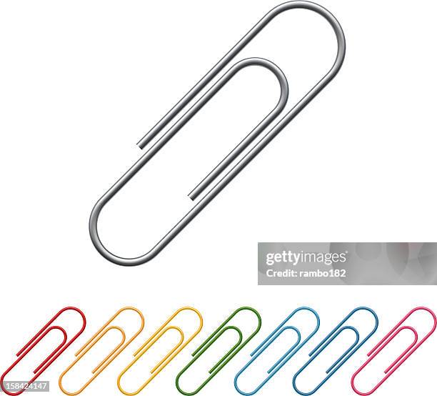 stockillustraties, clipart, cartoons en iconen met rainbow of paper clips in a row with large paper clip on top - klem