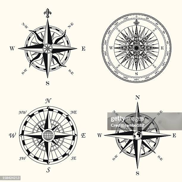illustrations, cliparts, dessins animés et icônes de compass rose - boussole