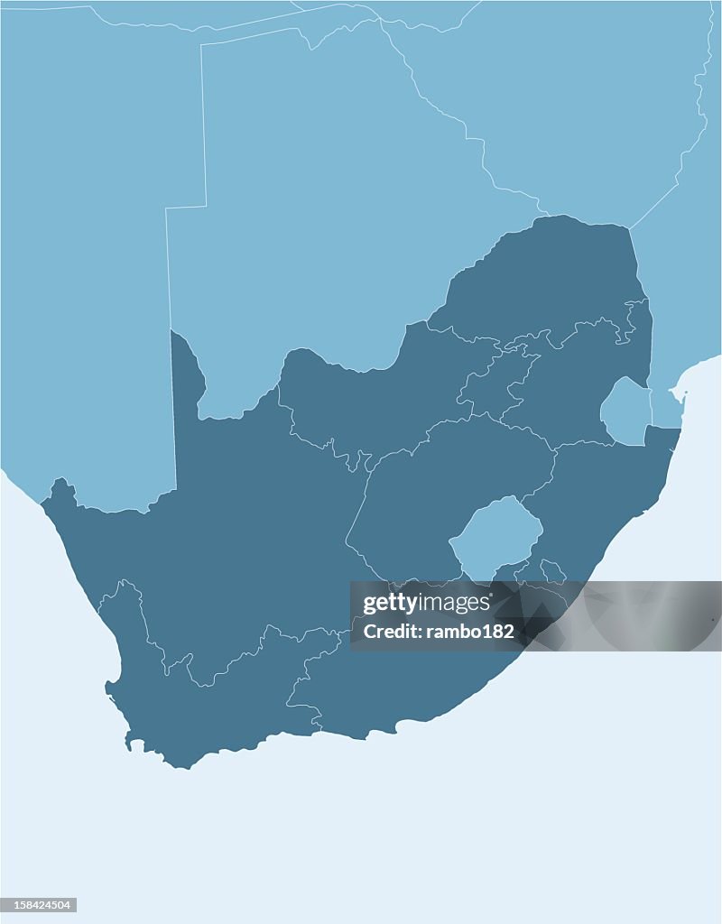 A map highlighting South Africa and showing its regions