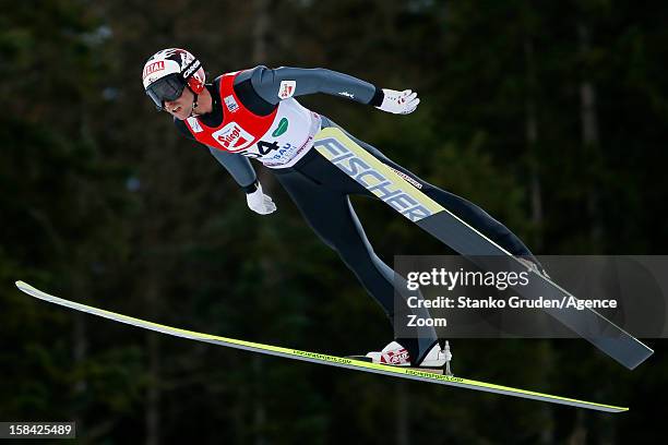 Mario Stecher of Austria takes 3rd place during the FIS Nordic Combined World Cup HS98/10km December 16, 2012 in Ramsau, Austria.