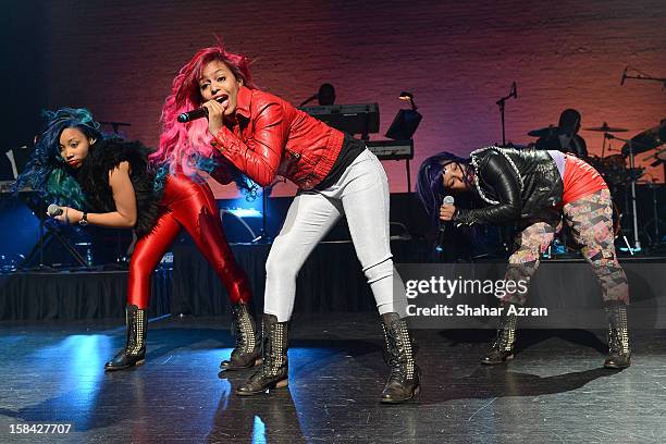 Zonnique Pullins, Bahja Rodriguez and Breaunna Womack of The OMG Girlz performs during the Amateur Night 2012 Holiday Special at The Apollo Theater...