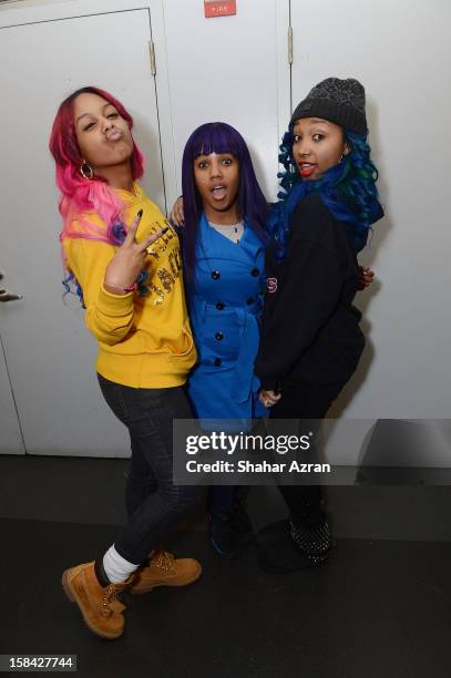 Bahja Rodriguez, Breaunna Womack and Zonnique Pullins of The OMG Girlz backstage before the Amateur Night 2012 Holiday Special at The Apollo Theater...