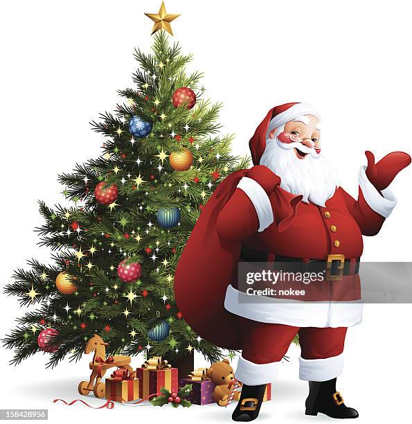 santa claus - christmas tree - santa claus stock illustrations