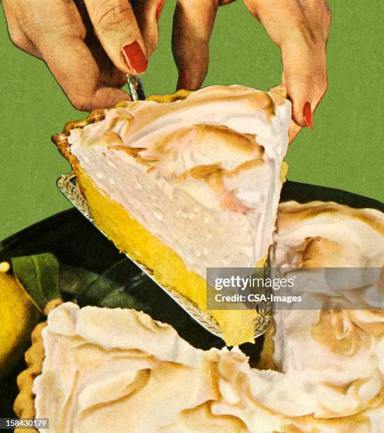 lemon meringue pie - lemon cake slice stock illustrations