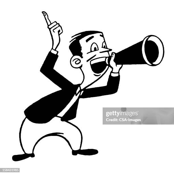 man using megaphone - man looking inside mouth illustrated stock illustrations