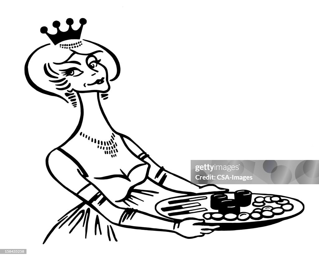 Woman Wearing Crown Holding Tray