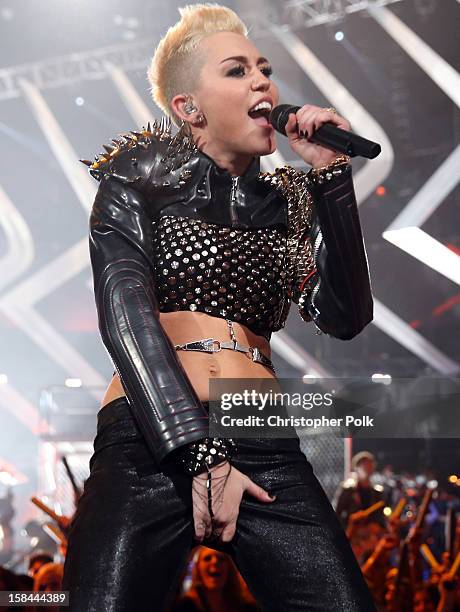 Singer Miley Cyrus performs onstage during "VH1 Divas" 2012 at The Shrine Auditorium on December 16, 2012 in Los Angeles, California.