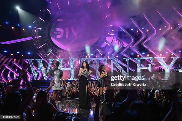 Singers Ledis, Jordin Sparks, and Melania Fiona perform on stage at "VH1 Divas" 2012 at The Shrine Auditorium on December 16, 2012 in Los Angeles,...