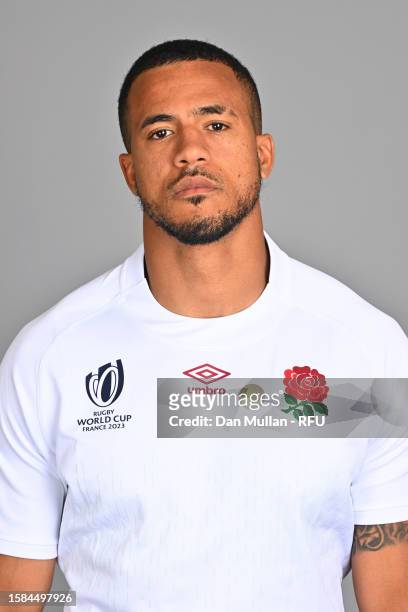 Anthony Watson of England poses during the England Rugby World Cup Squad Portraits at Twickenham Stadium on August 07, 2023 in Twickenham, England.