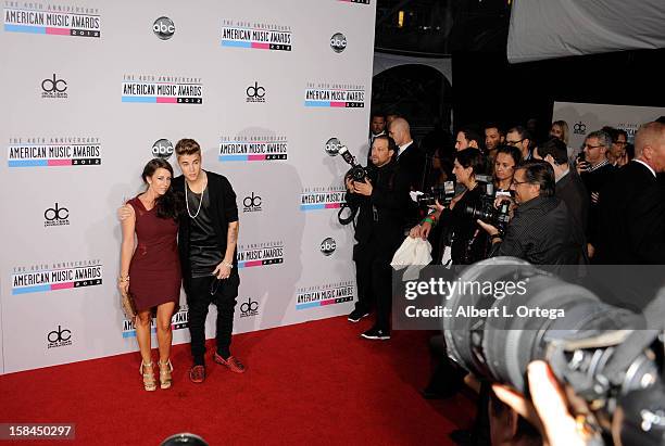 Singer Justin Bieber and mother Pattie Mallette arrive for the 40th Anniversary American Music Awards - Arrivals held at Nokia Theater L.A. Live on...