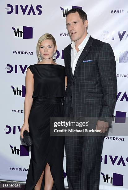 Actress Elisha Cuthber and Canadian NHL player Dion Phaneuf attend "VH1 Divas" 2012 at The Shrine Auditorium on December 16, 2012 in Los Angeles,...