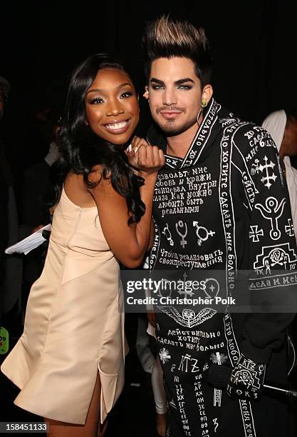 Singer Brandy and host Adam Lambert attend "VH1 Divas" 2012 at The Shrine Auditorium on December 16, 2012 in Los Angeles, California.