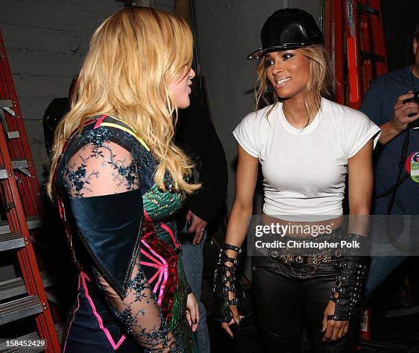 Singers Kelly Clarkson and Ciara attend "VH1 Divas" 2012 at The Shrine Auditorium on December 16, 2012 in Los Angeles, California.