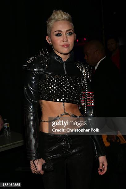 Singer Miley Cyrus backstage during "VH1 Divas" 2012 at The Shrine Auditorium on December 16, 2012 in Los Angeles, California.