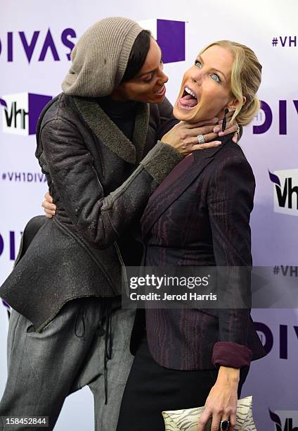 Television personalities Nicole Murphy and Jessica Canseco arrive at "VH1 Divas" 2012 held at The Shrine Auditorium on December 16, 2012 in Los...