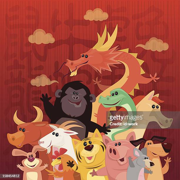 funny chinese horoscope animals - chinese new year dog stock illustrations